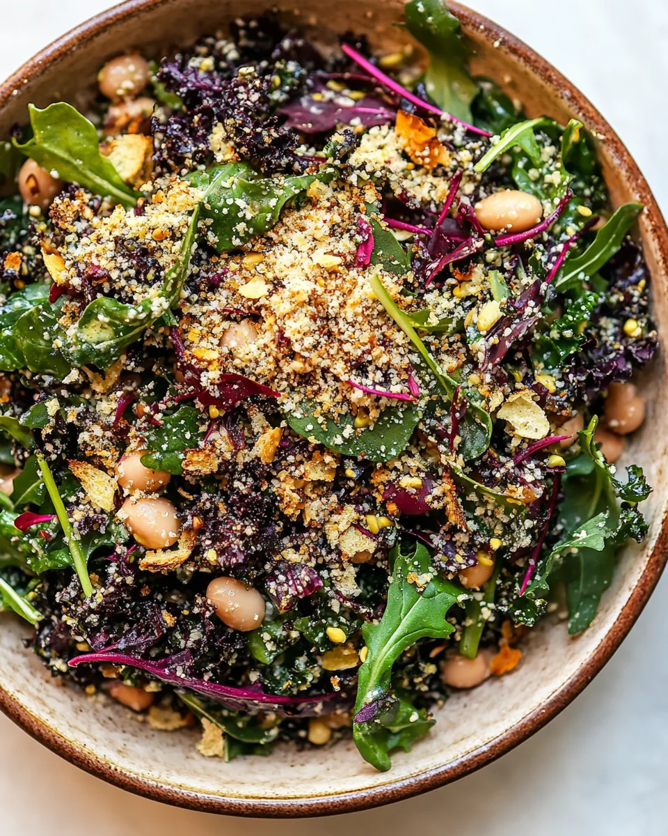 Kale Arugula Butter Bean Salad with Mustard Tahini Garlicky Bread Crumbs