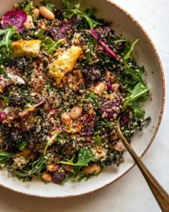 Kale Arugula Butter Bean Salad with Mustard Tahini Garlicky Bread Crumbs