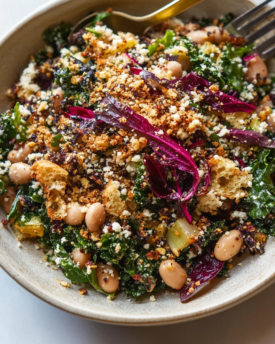 Kale Arugula Butter Bean Salad with Mustard Tahini Garlicky Bread Crumbs