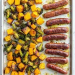 Maple Sheet Pan Smoked Sausage with Butternut and Brussels