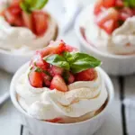 Meringue Nests with Basil Scented Strawberry Rhubarb Compote