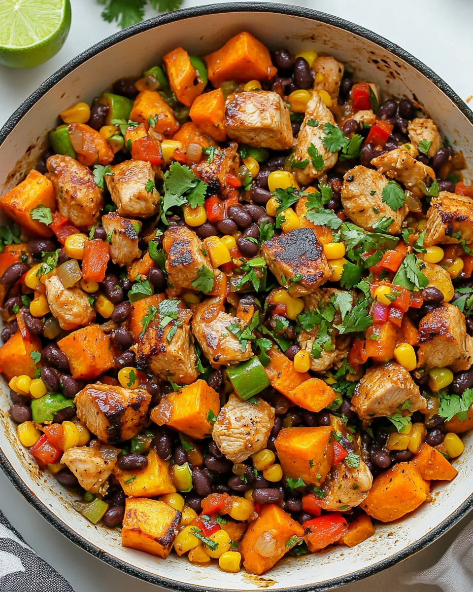 Mexican Honey Lime Chicken Sweet Potato and Black Bean Skillet