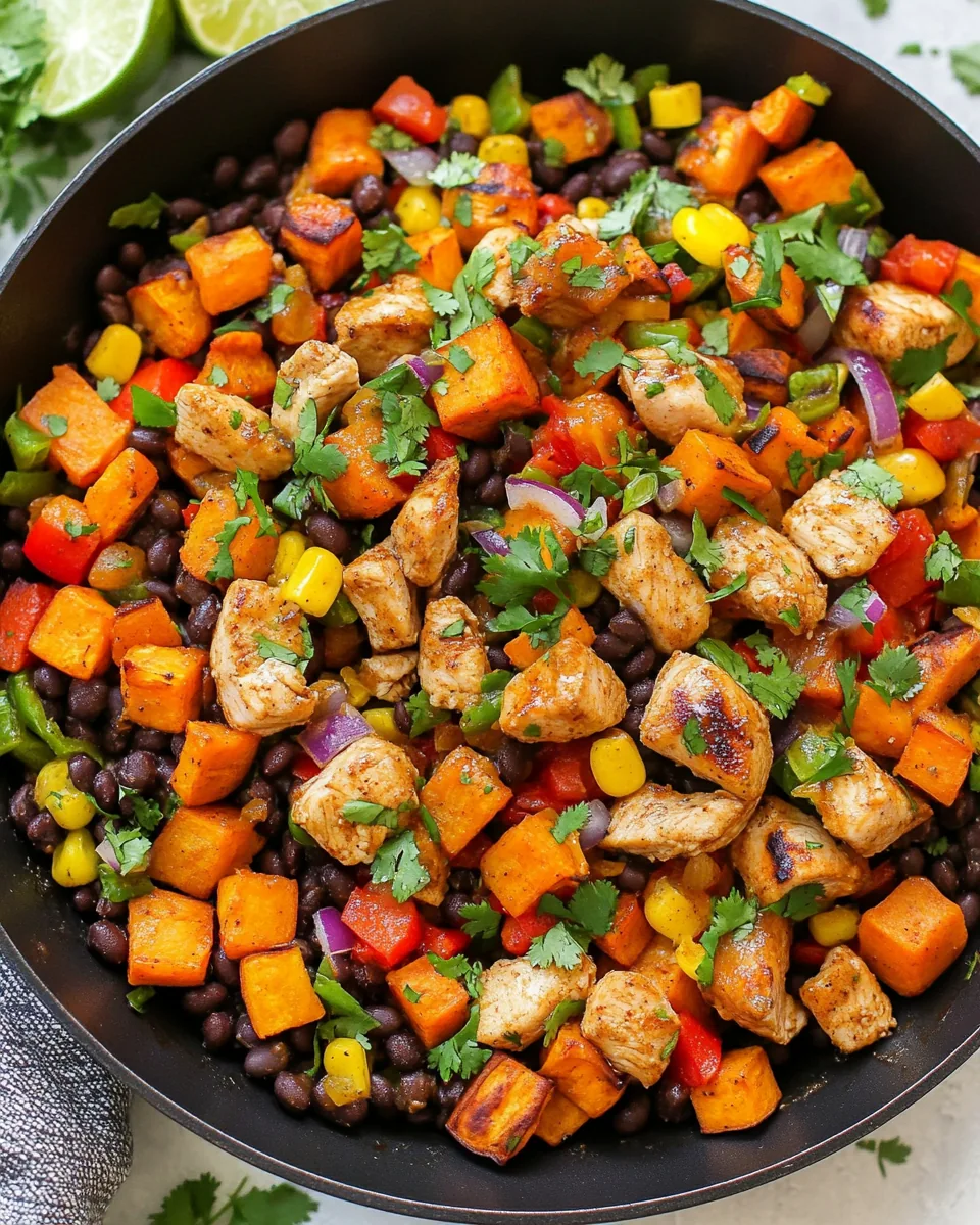Mexican Honey Lime Chicken Sweet Potato and Black Bean Skillet
