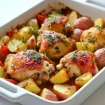 One Pan Garlic Roasted Chicken Thighs with Potatoes