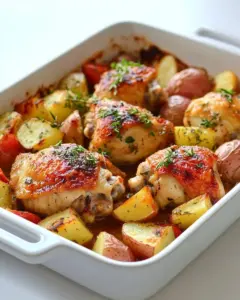 One Pan Garlic Roasted Chicken Thighs with Potatoes