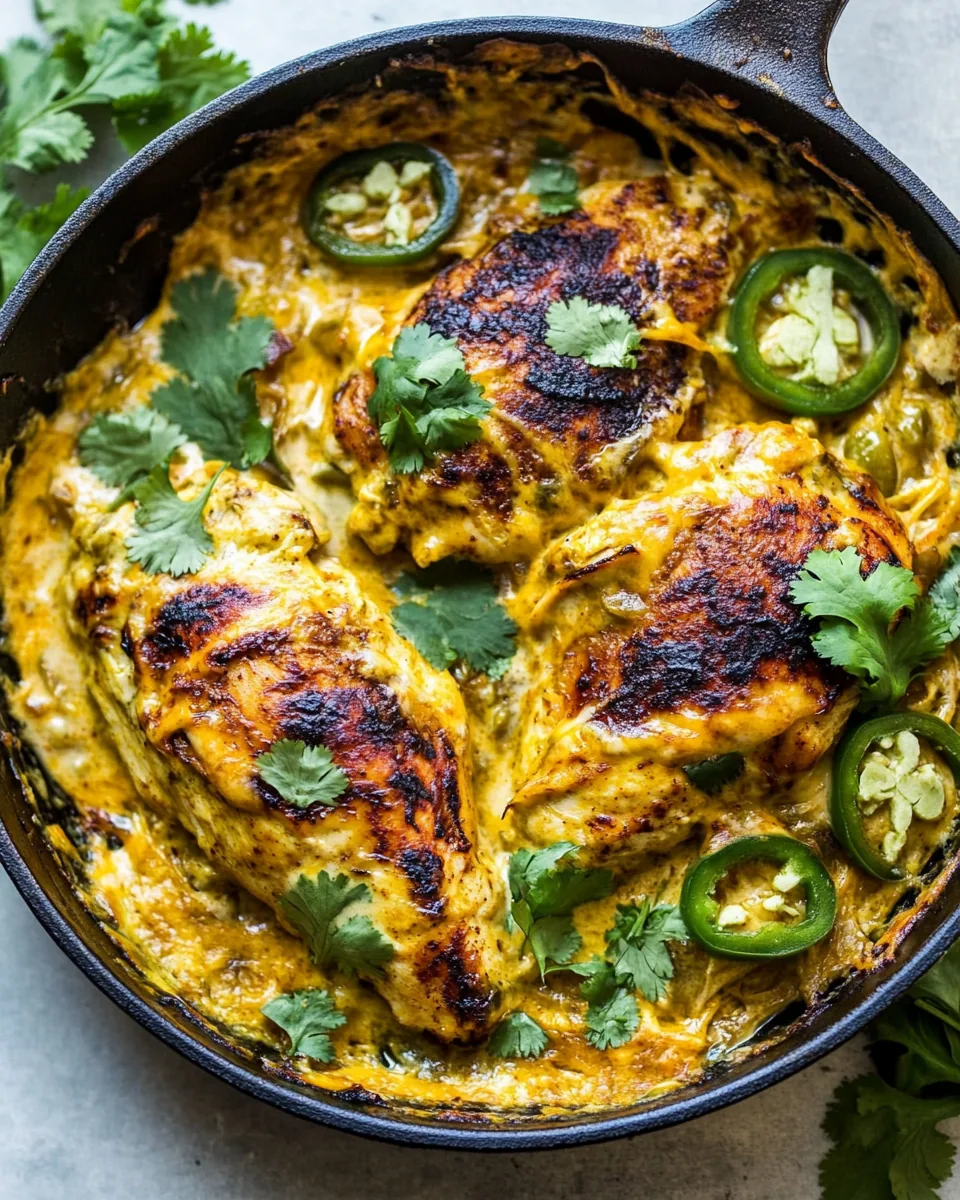 One Skillet Cheesy Green Chile Chicken