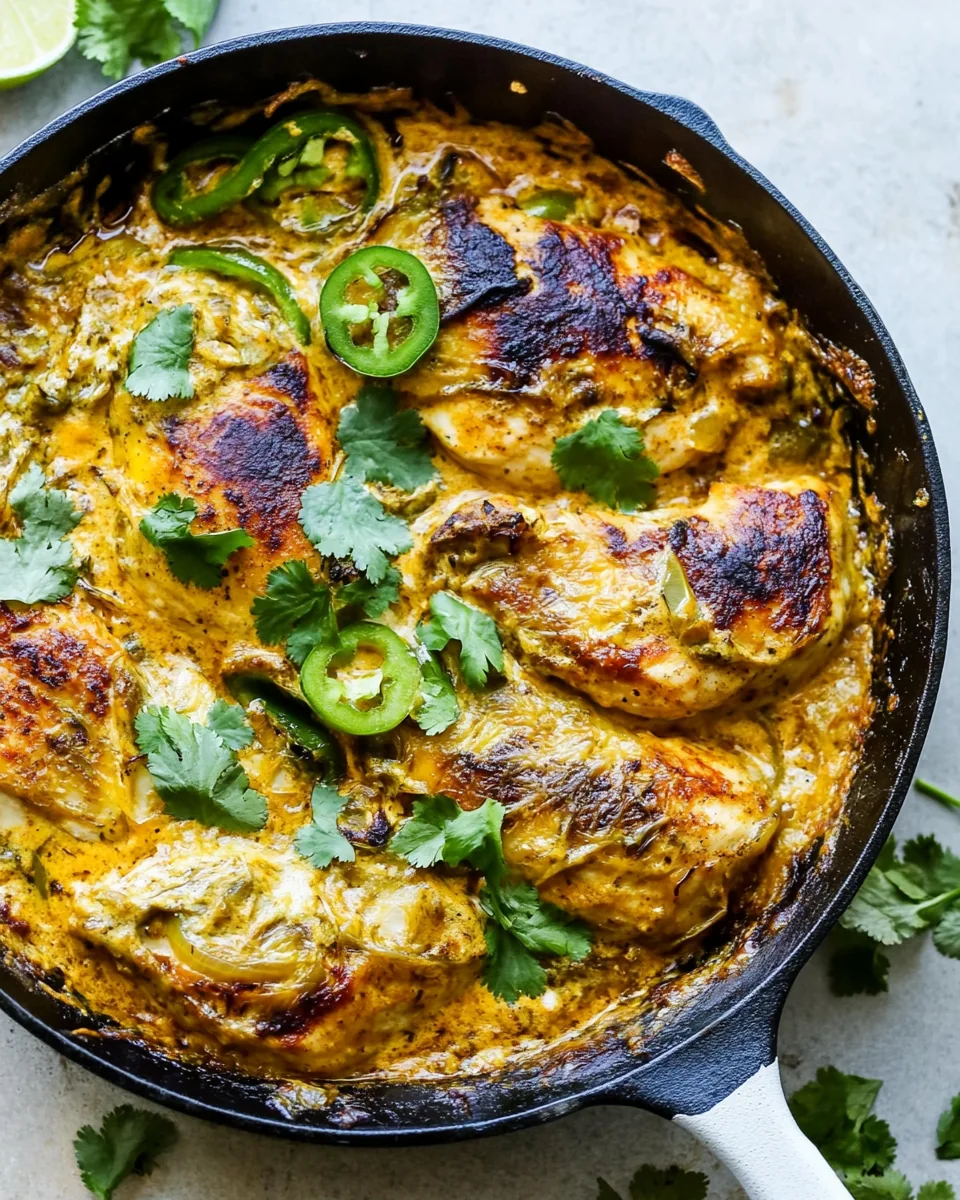 One Skillet Cheesy Green Chile Chicken