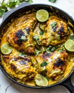 One Skillet Cheesy Green Chile Chicken