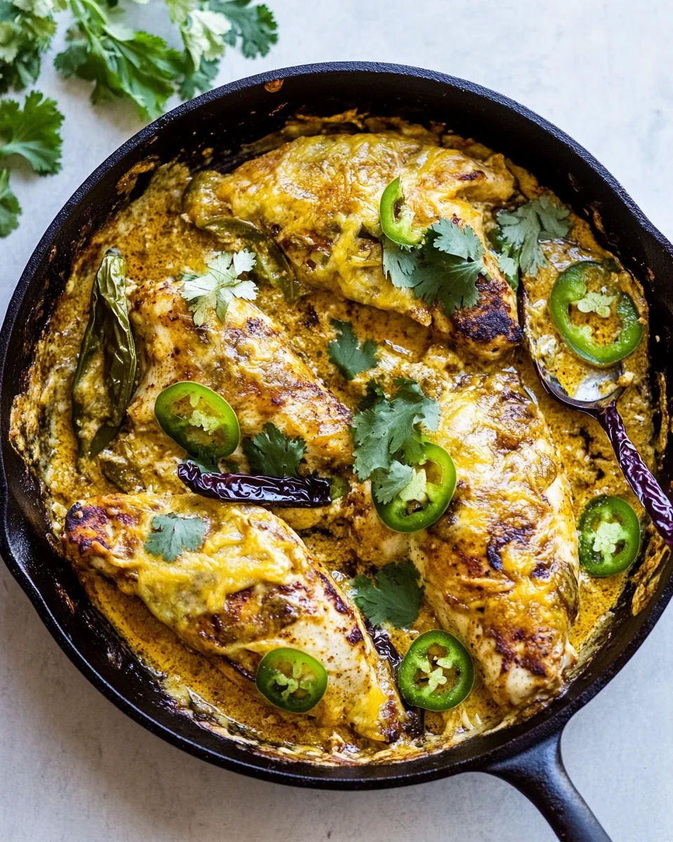 One Skillet Cheesy Green Chile Chicken