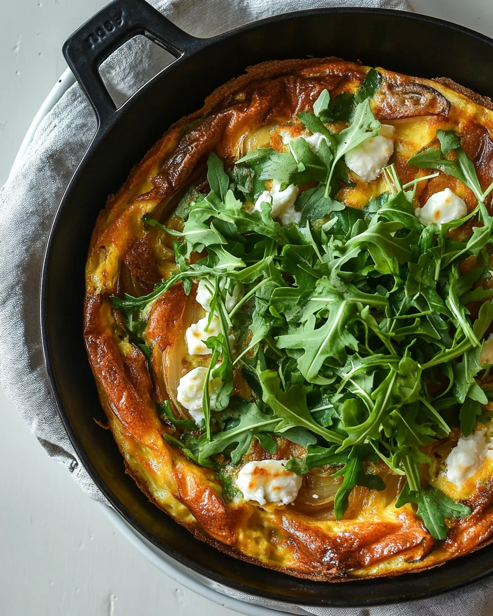 Onion Frittata with Goat Cheese and Arugula