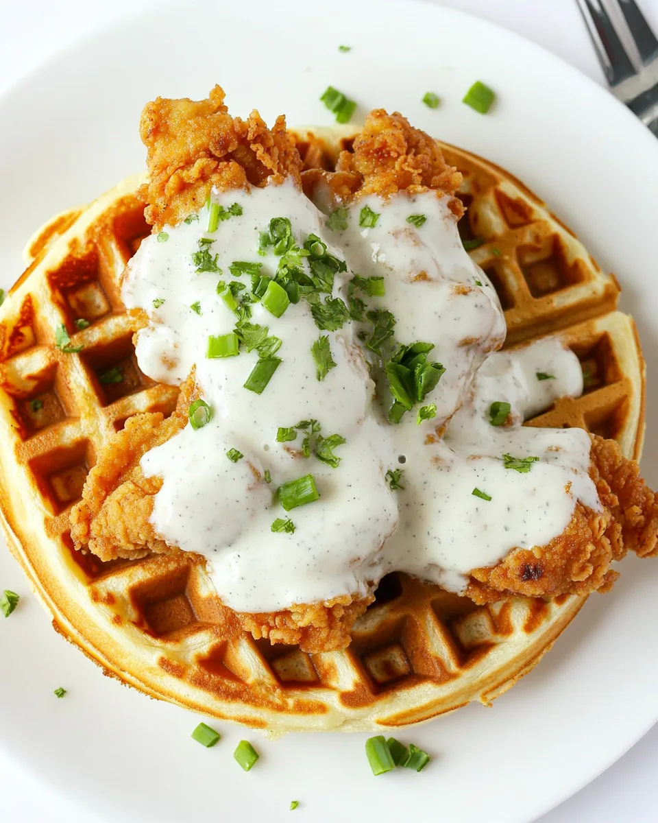Oven Fried Chicken with Waffles and White Gravy