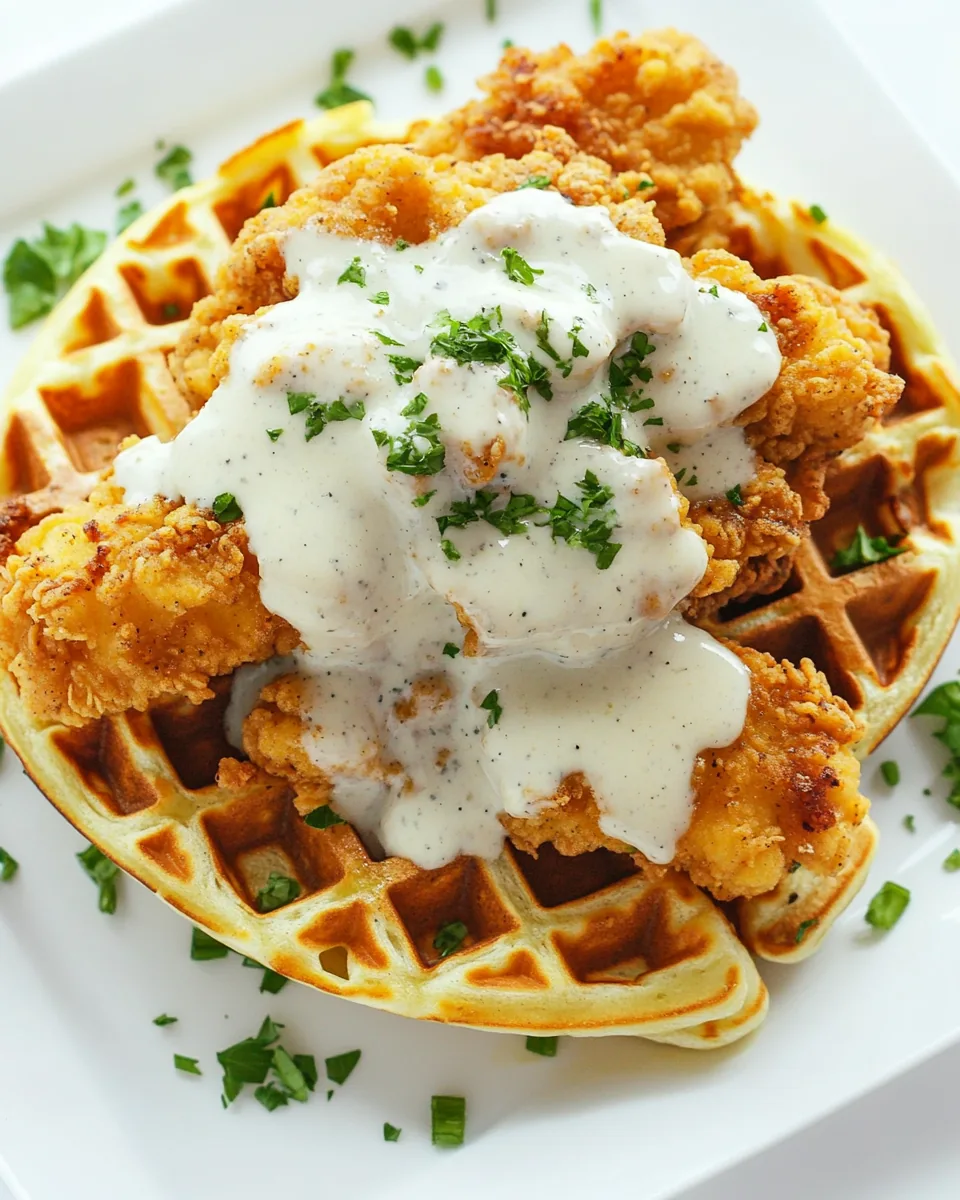 Oven Fried Chicken with Waffles and White Gravy