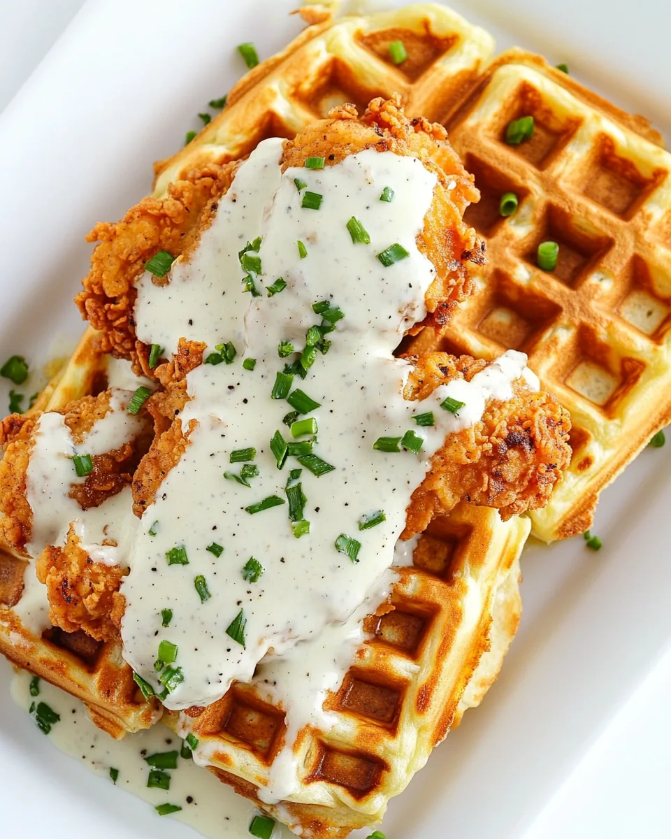 Oven Fried Chicken with Waffles and White Gravy