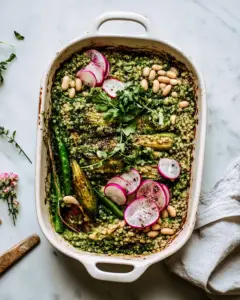 Pesto Quinoa White Bean Bake