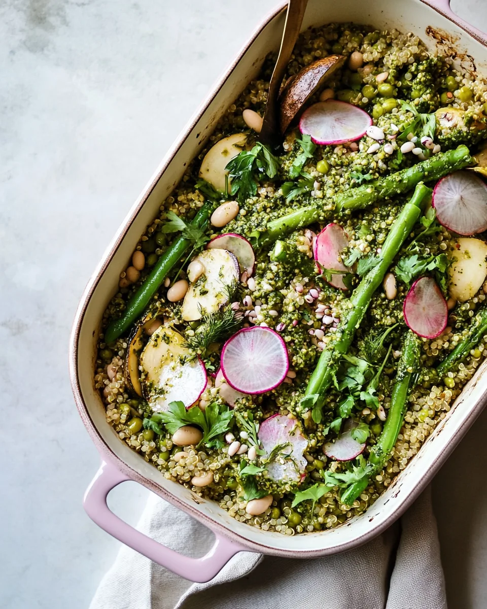 Pesto Quinoa White Bean Bake