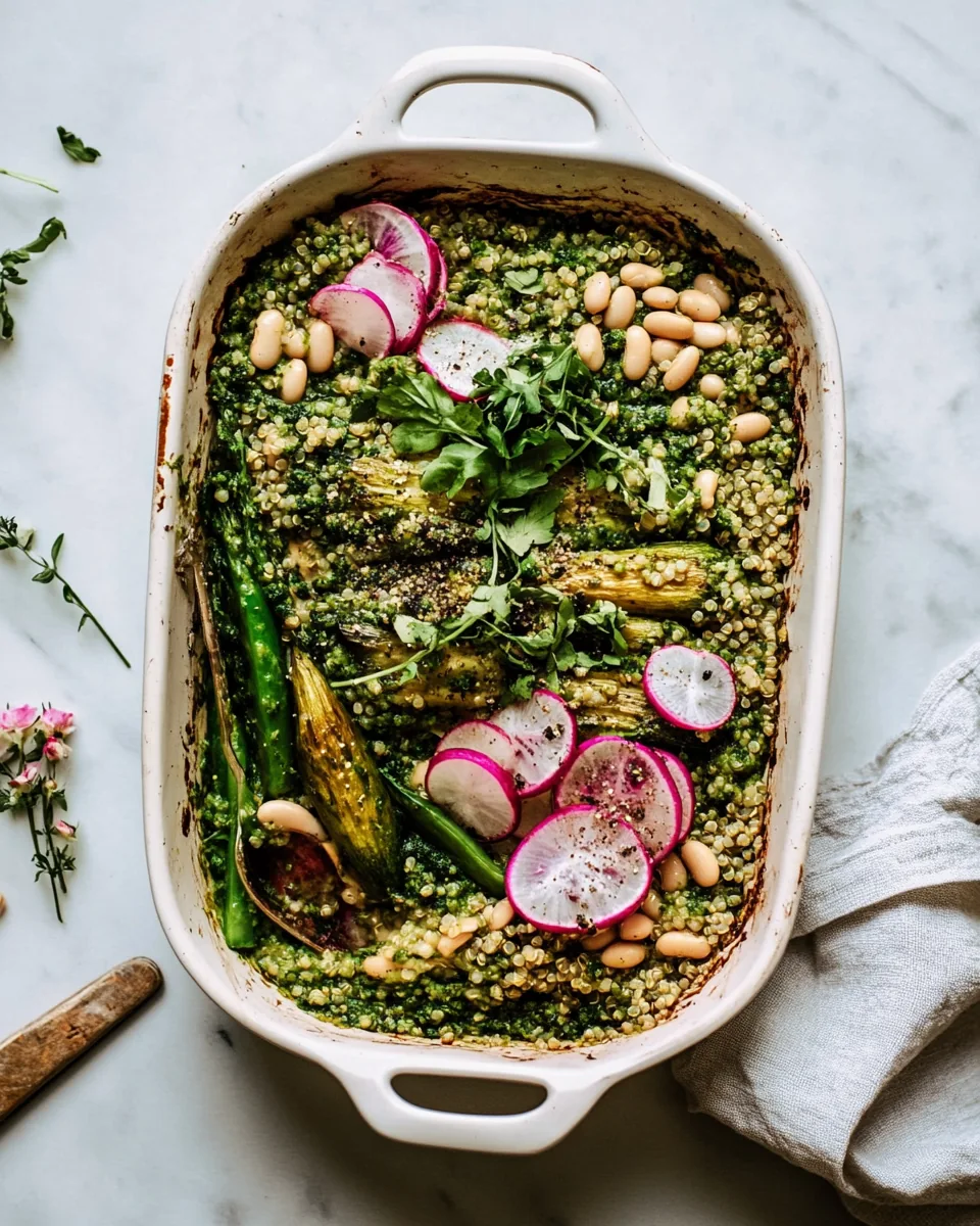 Pesto Quinoa White Bean Bake