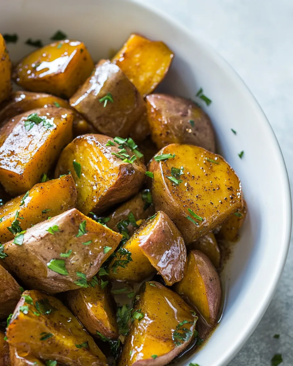 Roasted White Sweet Potatoes with Honey Cinnamon Glaze