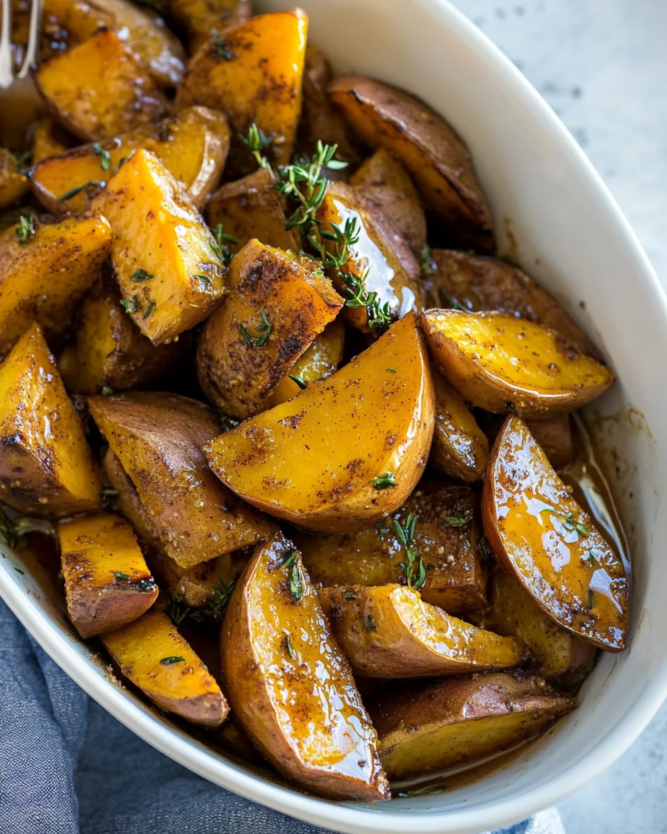 Roasted White Sweet Potatoes with Honey Cinnamon Glaze