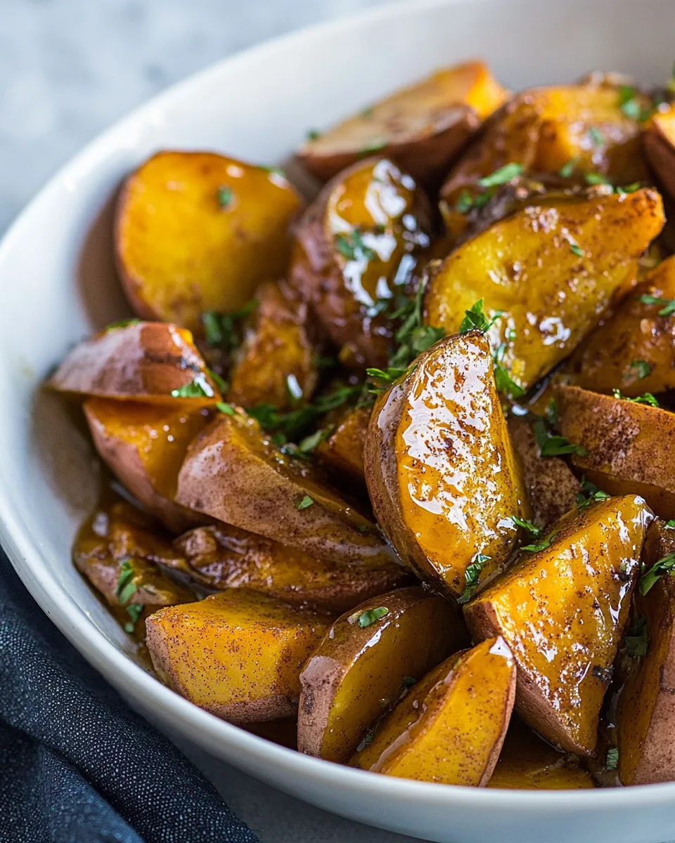 Roasted White Sweet Potatoes with Honey Cinnamon Glaze