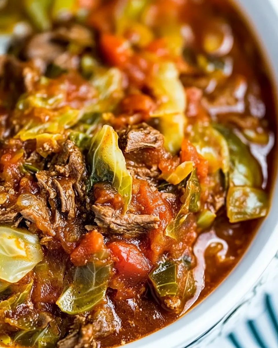 Slow Cooker Spicy Cabbage Beef Soup
