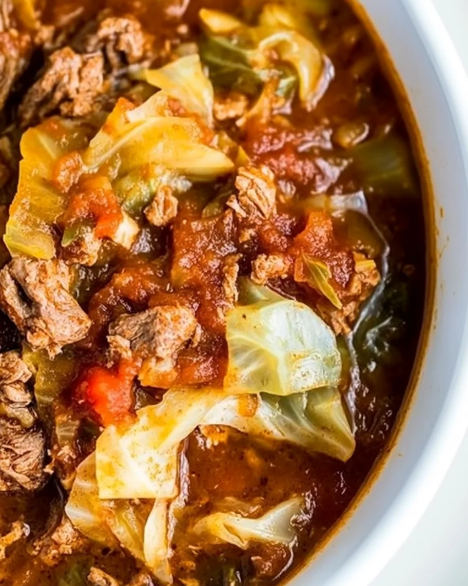 Slow Cooker Spicy Cabbage Beef Soup
