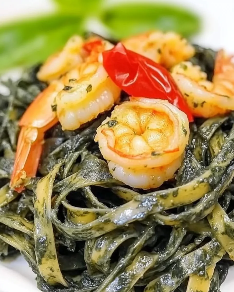 Squid Ink Pasta with Shrimp