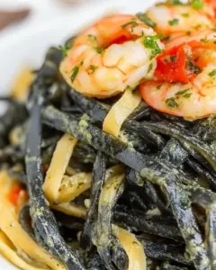 Squid Ink Pasta with Shrimp