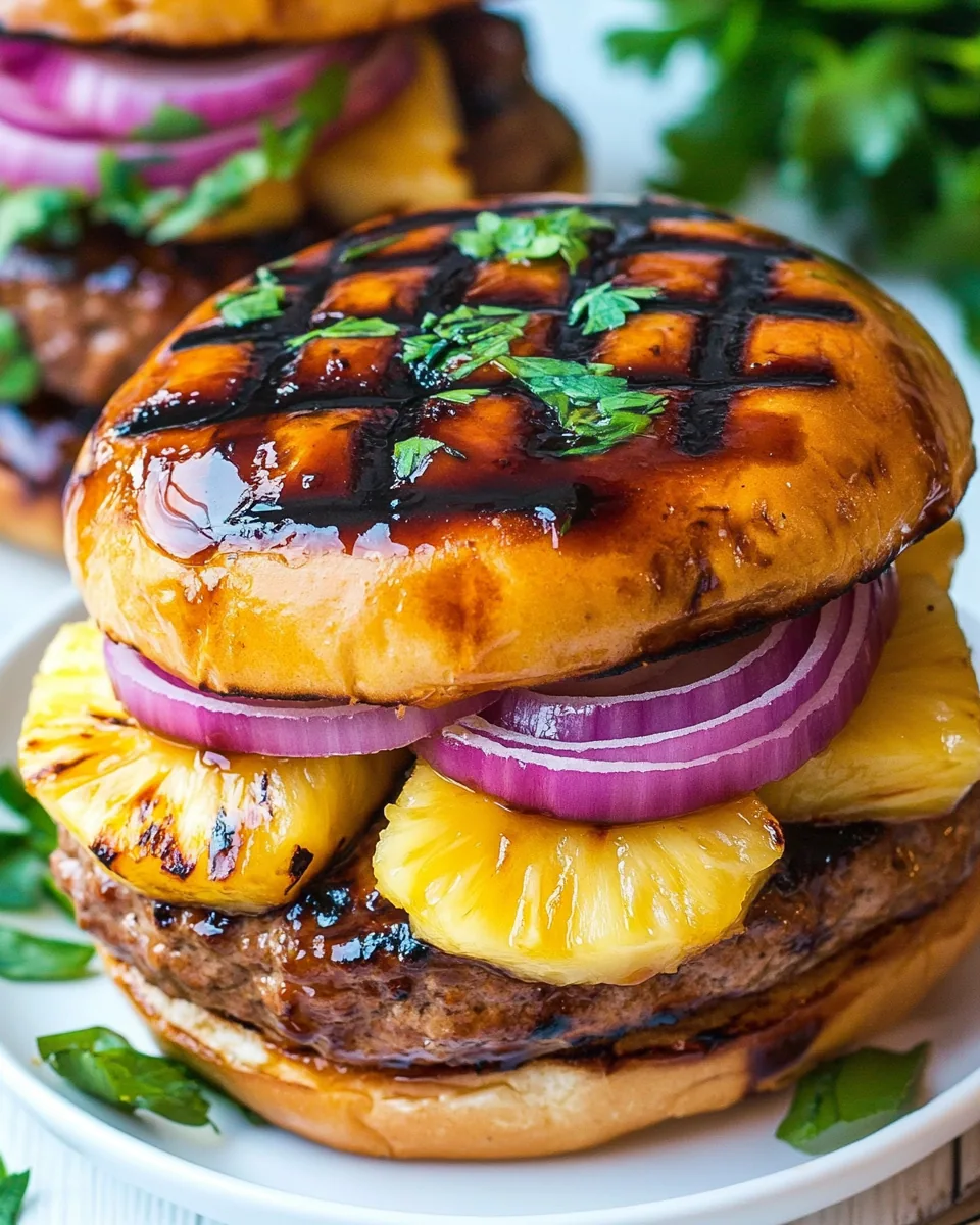 Teriyaki Burgers with Grilled Pineapple