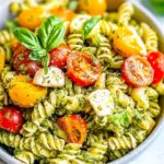 Tomato Mozzarella Pesto Pasta Salad