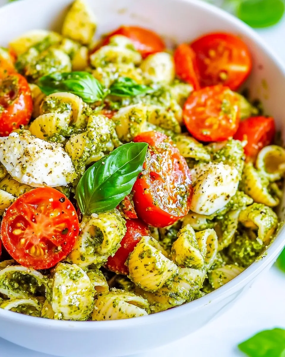 Tomato Mozzarella Pesto Pasta Salad