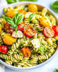 Tomato Mozzarella Pesto Pasta Salad