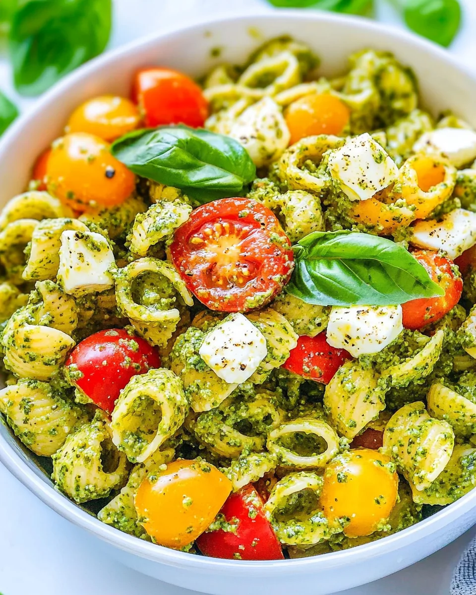 Tomato Mozzarella Pesto Pasta Salad