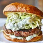 Turkey Burgers with Creamy Gorgonzola Chili Garlic Slaw