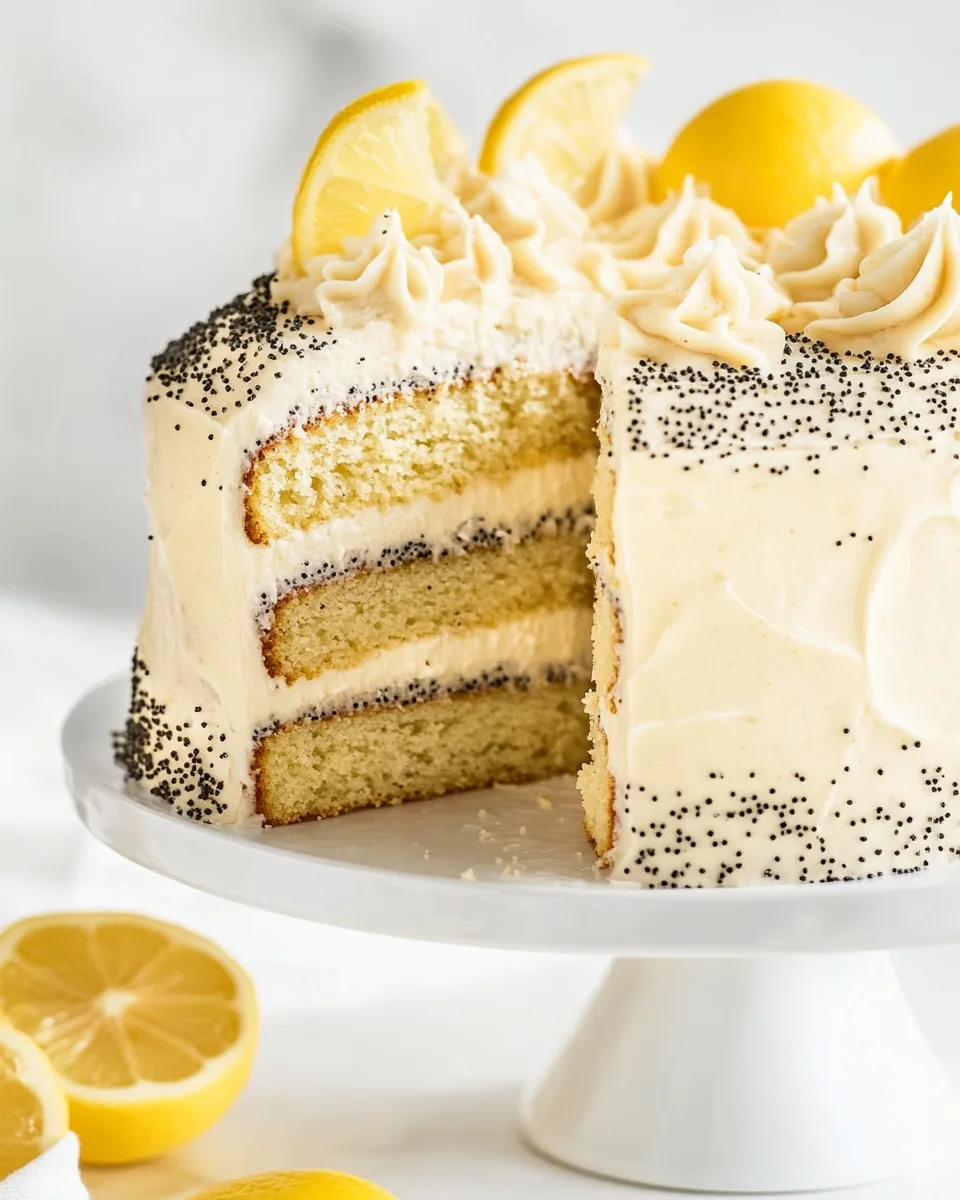 Vanilla Lemon Poppy Seed Layer Cake