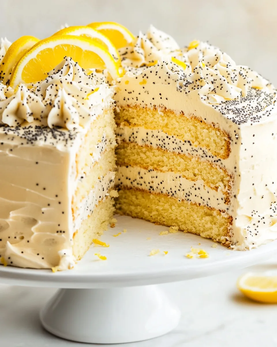 Vanilla Lemon Poppy Seed Layer Cake